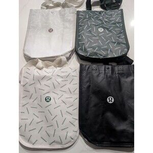 Lot of 4 Small Lululemon Reusable Shopping Tote Bags Black Grey Green White